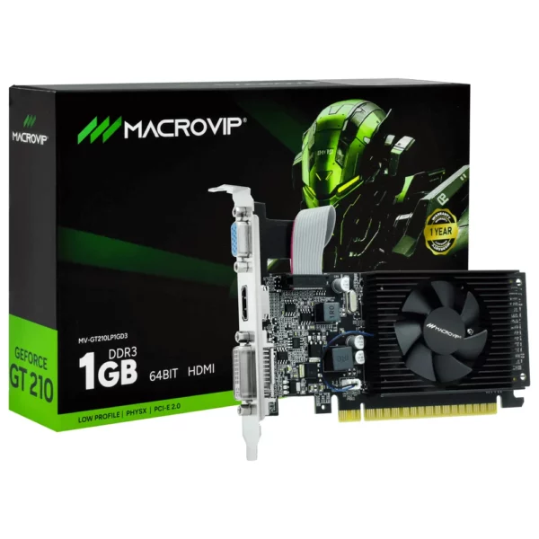 Placa de Vídeo Macrovip 1GB GeForce GT 210 DDR3 - LOW PROFILE MV-GT210LP1GD3