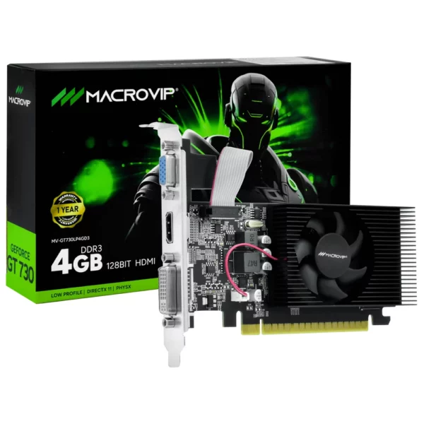 Placa de Vídeo Macrovip 4GB GeForce GT 730 DDR3 - LOW PROFILE MV-GT730LP4GD3