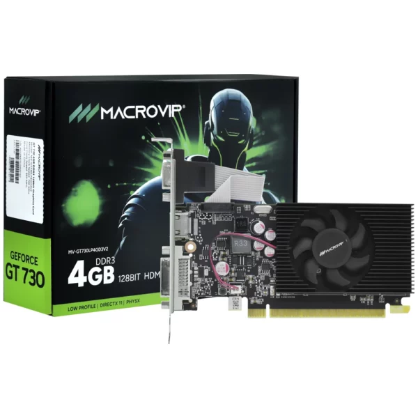 Placa de Vídeo Macrovip 4GB GeForce GT730 V2 DDR3 - Low Profile MV-GT730LP4GD3V2